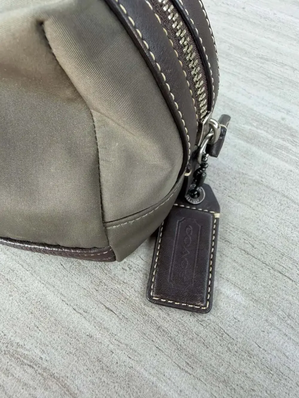 Coach Olive Nylon and Brown Leather Trim Toiletry Travel Pouch